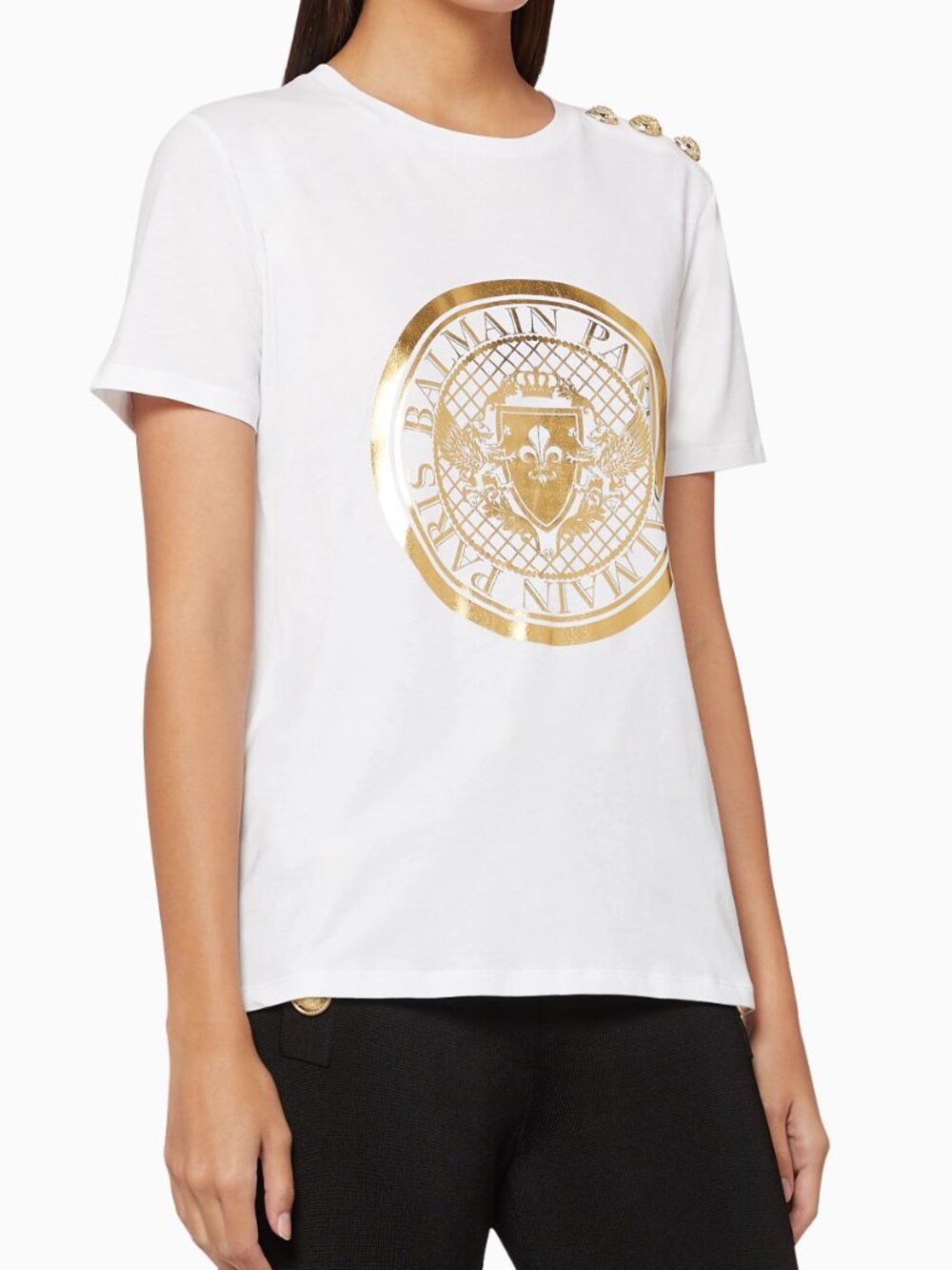 BALMAIN White Coin Cotton Tee Shirt L